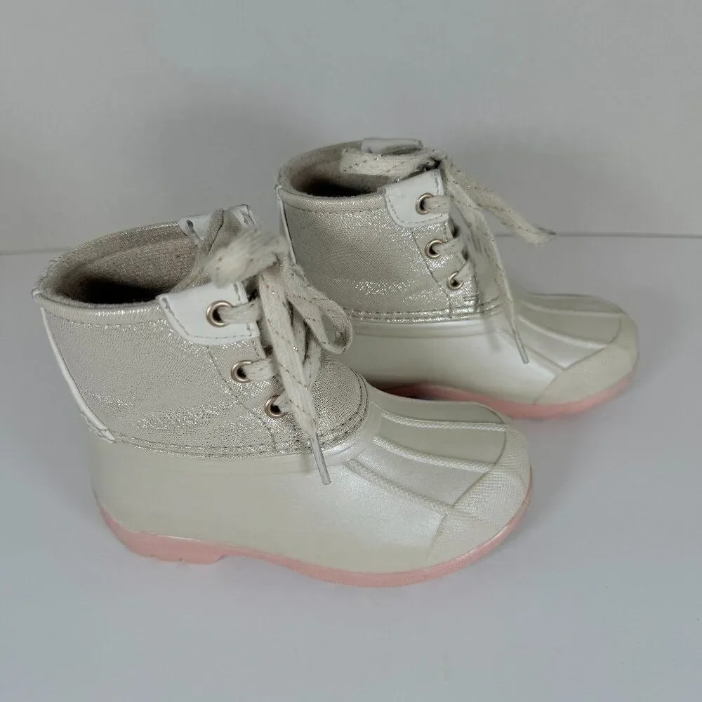 Sperry Port Duck Boots Shimmery Ivory Pearl Toddler Size 8